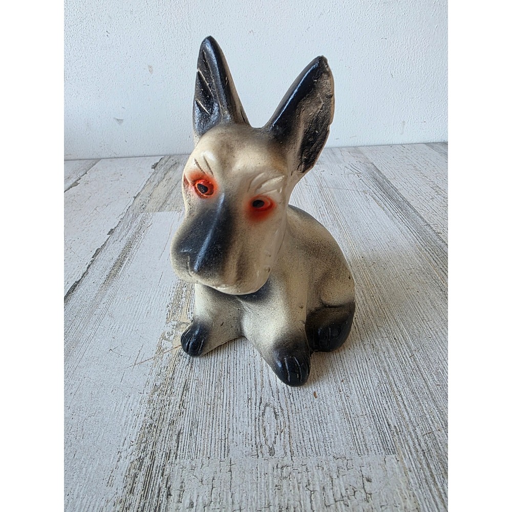 Vintage chalkware terrier dog puppy statue figurine‎ black white plaster